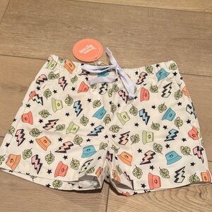 Mini Boden Kids' Swim Shorts - White with Multicolor Print